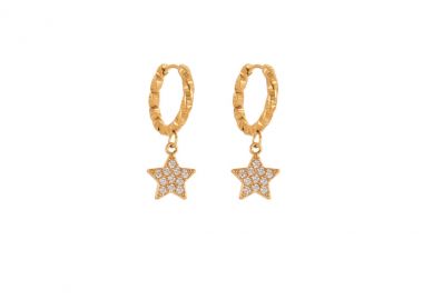 Κρίκοι σκουλαρίκια με αστέρι και λευκά ζιργκόν από ανοξείδωτο ατσάλι σε χρυσή απόχρωση -  - 