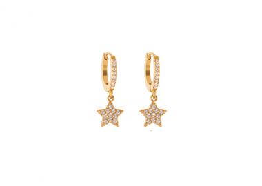 Κρίκοι σκουλαρίκια με αστέρι και λευκά ζιργκόν από ανοξείδωτο ατσάλι σε χρυσή απόχρωση -  - 