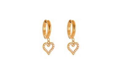 Κρίκοι σκουλαρίκια με καρδιά και λευκά ζιργκόν από ανοξείδωτο ατσάλι σε χρυσή απόχρωση -  - 