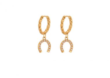 Κρίκοι σκουλαρίκια με πέταλο και λευκά ζιργκόν από ανοξείδωτο ατσάλι σε χρυσή απόχρωση -  - 