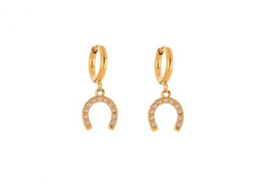 Κρίκοι σκουλαρίκια με πέταλο και λευκά ζιργκόν από ανοξείδωτο ατσάλι σε χρυσή απόχρωση -  - 