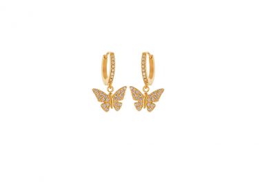Κρίκοι σκουλαρίκια με πεταλούδα και λευκά ζιργκόν από ανοξείδωτο ατσάλι σε χρυσή απόχρωση -  - 