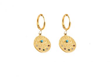 Κρίκοι σκουλαρίκια με πολύχρωμα ζιργκόν και μάτι από ανοξείδωτο ατσάλι σε χρυσή απόχρωση -  - 