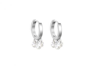 Κρίκοι σκουλαρίκια με τρία κρεμαστά ζιργκόν από ανοξείδωτο ατσάλι σε ασημένια απόχρωση -  - 