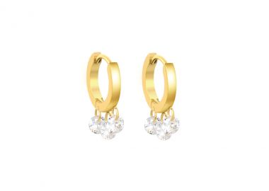 Κρίκοι σκουλαρίκια με τρία κρεμαστά ζιργκόν από ανοξείδωτο ατσάλι σε χρυσή απόχρωση -  - 