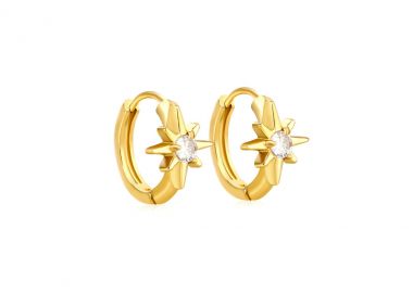 Κρίκοι σκουλαρίκια με ζιργκόν στο κέντρο ενός αστεριού από ανοξείδωτο ατσάλι σε χρυσή απόχρωση -  - 