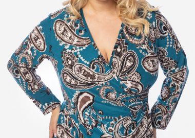 Κρουαζέ εμπριμέ μπλούζα σε πετρόλ χρώμα -  - 