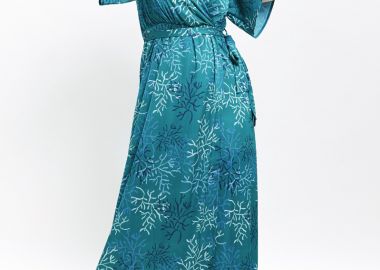 Κρουαζέ φόρεμα με λάστιχο σε σμαραγδί χρώμα -  - 