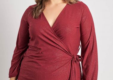 Κρουαζέ μπλούζα με δέσιμο και lurex -  - 