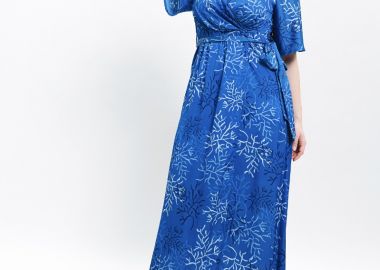 Κρουαζέ σατέν φόρεμα με λάστιχο σε ίντιγκο χρώμα -  - 