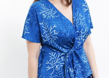 Κρουαζέ σατέν μπλούζα με κόμπο σε ίντιγκο χρώμα -  - 