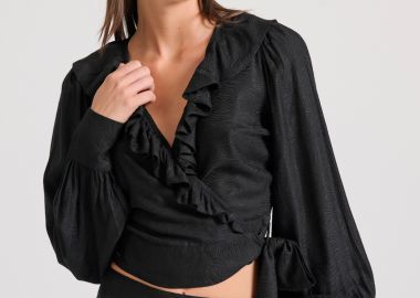 Κρουαζέ τοπ σε ζακάρ ύφανση με βολάν - FUNKY BUDDHA - 