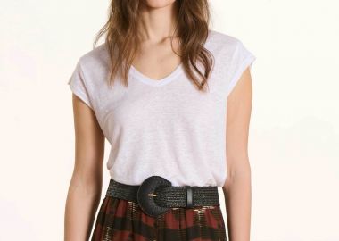 La Fée Maraboutée γυναικείο λινό T-shirt με V Straight Cut - FA-TS-DAVIA Λευκό - LA FEE MARABOUTEE - 