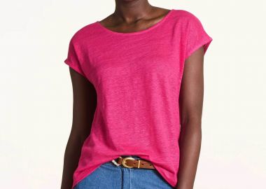 La Fée Maraboutée γυναικείο λινό T-shirt μονόχρωμο Straight Cut - FH-TS-VIRANO Φούξια - LA FEE MARABOUTEE - 