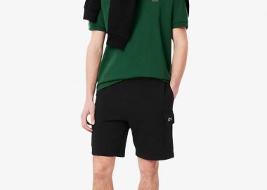 Lacoste ανδρική βερμούδα cargo με ελαστική μέση και λογότυπο Regular Straight Fit - GH9743-00 Μαύρο - LACOSTE - 