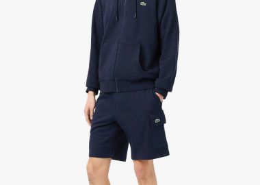 Lacoste ανδρική βερμούδα cargo με ελαστική μέση και λογότυπο Regular Straight Fit - GH9743-00 Μπλε Σκούρο - LACOSTE - 