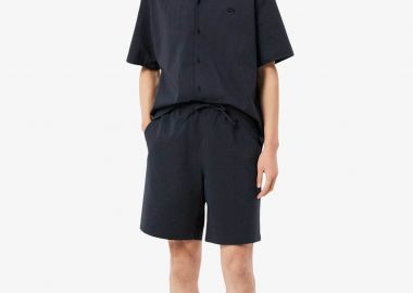 Lacoste ανδρική βερμούδα με ψιλό ριγέ σχέδιο και ελαστική μέση Relaxed Fit - GH1977 Ανθρακί - LACOSTE - 