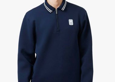 Lacoste ανδρική μπλούζα φούτερ με γιακά και tennis patch Relaxed Fit - SH0271 Μπλε Σκούρο - LACOSTE - 
