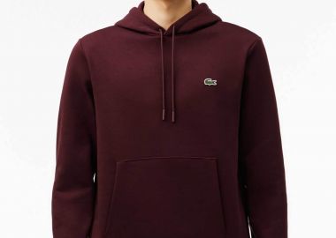 Lacoste ανδρική μπλούζα φούτερ με κουκούλα και κεντημένο λογότυπο Classic Fit - SH9623 Βυσσινί - LACOSTE - 