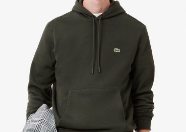 Lacoste ανδρική μπλούζα φούτερ με κουκούλα και κεντημένο λογότυπο Classic Fit - SH9623 Χακί - LACOSTE - 