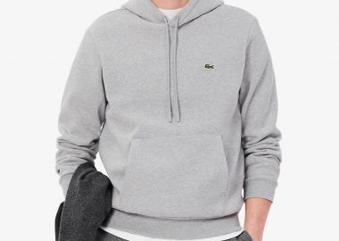 Lacoste ανδρική μπλούζα φούτερ με κουκούλα και κεντημένο λογότυπο Classic Fit - SH9623 Γκρι - LACOSTE - 