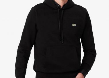 Lacoste ανδρική μπλούζα φούτερ με κουκούλα και κεντημένο λογότυπο Classic Fit - SH9623 Μαύρο - LACOSTE - 