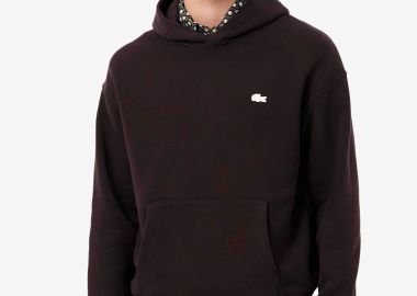Lacoste ανδρική μπλούζα φούτερ με κουκούλα και print στο πίσω μέρος Loose Fit - SH0518-00 Καφέ Σκούρο - LACOSTE - 