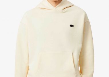 Lacoste ανδρική μπλούζα φούτερ με κουκούλα και print στο πίσω μέρος Loose Fit - SH0518-00 Κρέμ - LACOSTE - 