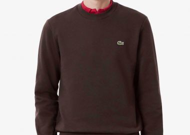 Lacoste ανδρική μπλούζα φούτερ μονόχρωμη με κεντημένο λογότυπο Classic Fit - SH9608 Καφέ - LACOSTE - 