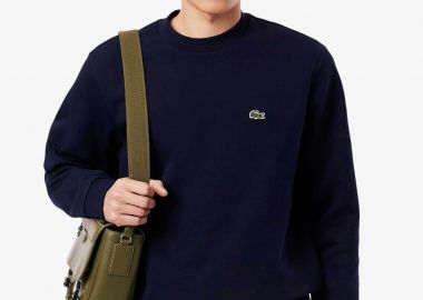 Lacoste ανδρική μπλούζα φούτερ μονόχρωμη με κεντημένο λογότυπο Classic Fit - SH9608 Μπλε Σκούρο - LACOSTE - 