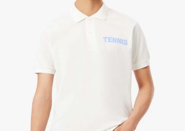 Lacoste ανδρική μπλούζα πόλο πικέ με tennis print Classic Fit - PH1581 Λευκό - LACOSTE - 