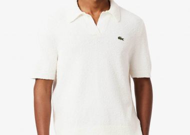 Lacoste ανδρική πλεκτή μπλούζα πόλο μπουκλέ με λογότυπο Classic Fit - AH0618 Λευκό - LACOSTE - 