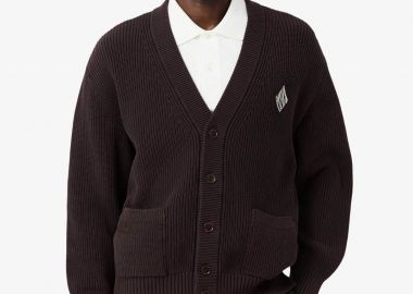 Lacoste ανδρική πλεκτή ζακέτα ribbed με V και κεντημένο λογότυπο Relaxed Fit - AH0611-00 Καφέ Σκούρο - LACOSTE - 