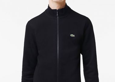 Lacoste ανδρική ζακέτα φούτερ fleece με ψηλό λαιμό και κεντημένο λογότυπο Regular Fit - SH9622 Μαύρο - LACOSTE - 