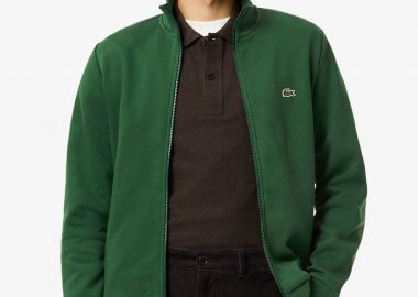 Lacoste ανδρική ζακέτα φούτερ fleece με ψηλό λαιμό και κεντημένο λογότυπο Regular Fit - SH9622 Πράσινο Σκούρο - LACOSTE - 