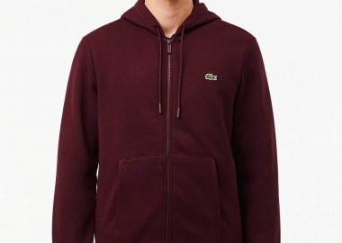 Lacoste ανδρική ζακέτα φούτερ με κουκούλα και κεντημένο λογότυπο Classic Fit - SH9626 Βυσσινί - LACOSTE - 