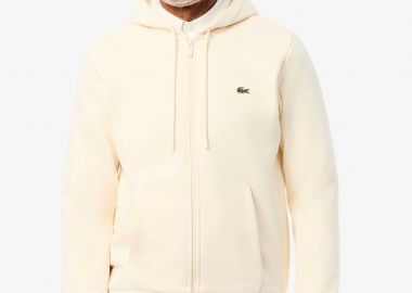 Lacoste ανδρική ζακέτα φούτερ με κουκούλα και κεντημένο λογότυπο Classic Fit - SH9626 Εκρού - LACOSTE - 