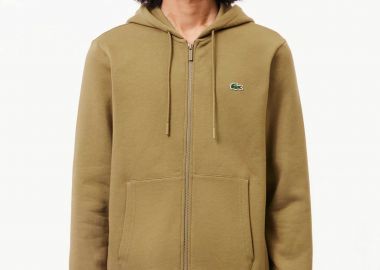 Lacoste ανδρική ζακέτα φούτερ με κουκούλα και κεντημένο λογότυπο Classic Fit - SH9626 Καφέ Ανοιχτό - LACOSTE - 
