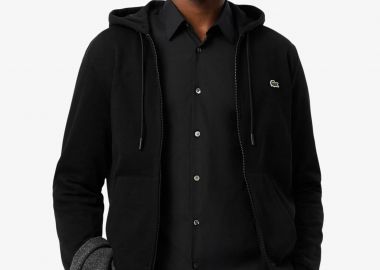 Lacoste ανδρική ζακέτα φούτερ με κουκούλα και κεντημένο λογότυπο Classic Fit - SH9626 Μαύρο - LACOSTE - 