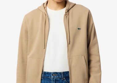 Lacoste ανδρική ζακέτα φούτερ με κουκούλα και κεντημένο λογότυπο Classic Fit - SH9626 Μπεζ - LACOSTE - 
