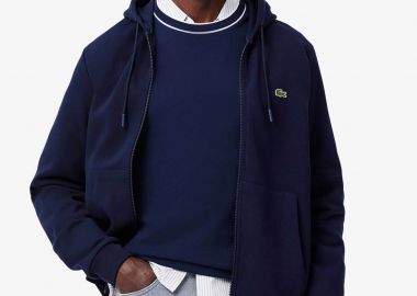 Lacoste ανδρική ζακέτα φούτερ με κουκούλα και κεντημένο λογότυπο Classic Fit - SH9626 Μπλε Σκούρο - LACOSTE - 