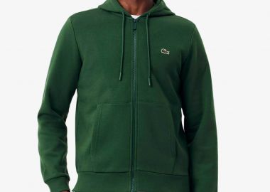 Lacoste ανδρική ζακέτα φούτερ με κουκούλα και κεντημένο λογότυπο Classic Fit - SH9626 Πράσινο Σκούρο - LACOSTE - 