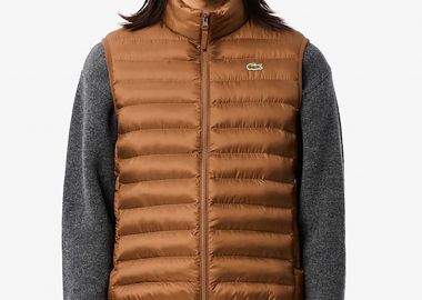 Lacoste ανδρικό αμάνικο μπουφάν αδιάβροχο με καπιτονέ σχέδιο και κεντημένο λογότυπο Classic Fit - BH2886-00 Καφέ - LACOSTE - 