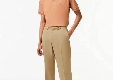 Lacoste ανδρικό chino παντελόνι μονόχρωμο με λογότυπο στη μέση Straight Fit - HH5656 Μπεζ - LACOSTE - 