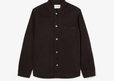 Lacoste ανδρικό denim overshirt με κεντημένο λογότυπο Oversized Fit - CH0715-00 Καφέ Σκούρο - LACOSTE - 
