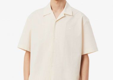 Lacoste ανδρικό κοντομάνικο πουκάμισο με ριγέ σχέδιο και κεντημένο λογότυπο Relaxed Boxy Fit - CH2355 Μπεζ - LACOSTE - 