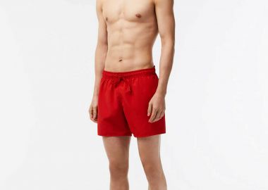 Lacoste ανδρικό μαγιό σορτς μονόχρωμο με κεντημένο λογότυπο - MH6270 Κόκκινο - LACOSTE - 