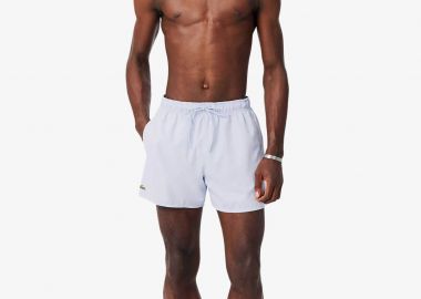 Lacoste ανδρικό μαγιό σορτς μονόχρωμο με κεντημένο λογότυπο - MH6270 Σιελ - LACOSTE - 