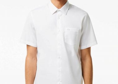 Lacoste ανδρικό πουκάμισο κοντομάνικο με τσέπη και ton-sur ton λογότυπο Regular Fit - CH8528 Λευκό - LACOSTE - 