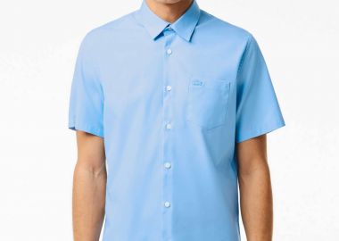 Lacoste ανδρικό πουκάμισο κοντομάνικο με τσέπη και ton-sur ton λογότυπο Regular Fit - CH8528 Σιελ - LACOSTE - 